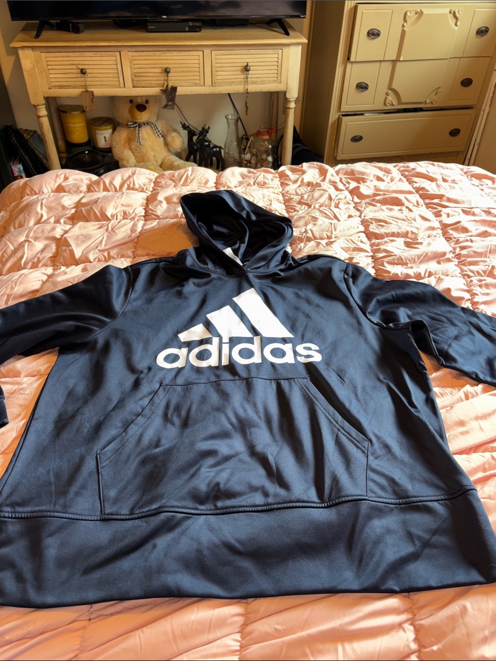 Adidas Logo Pullover 3X Mens Navy Hoodie Sweatshirt Fits more like 2X